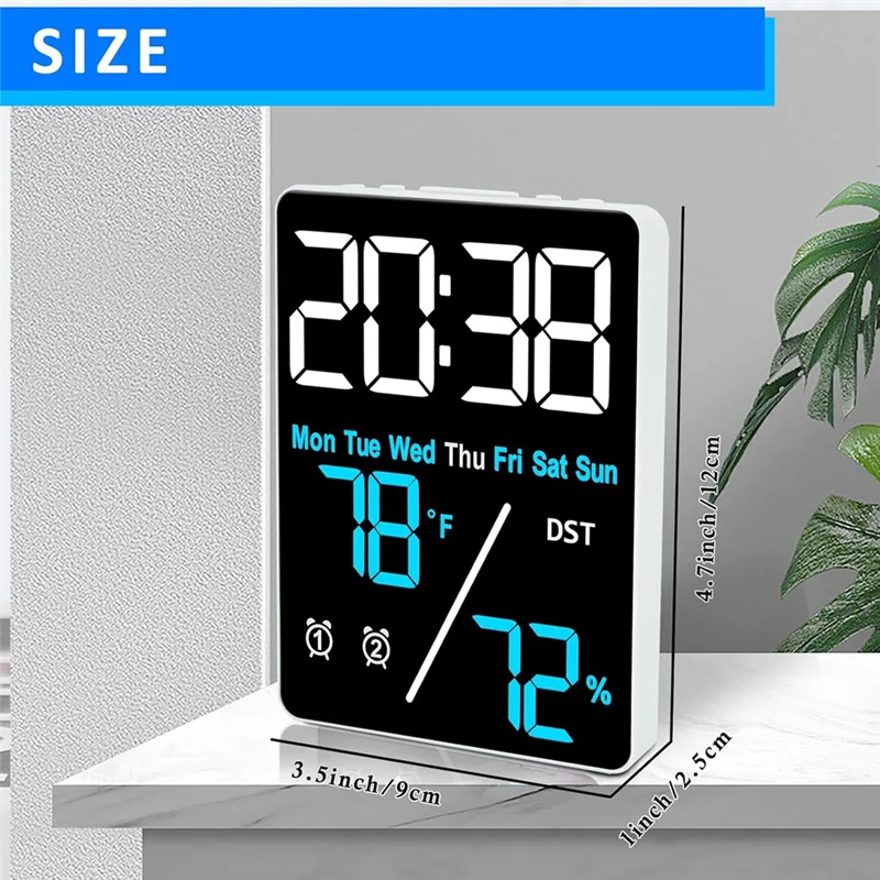 AB53 Digital Room Thermometer Hygrometer Alarm Clock For Desk, Indoor Humidity And Temperature Measurement With LED Display
