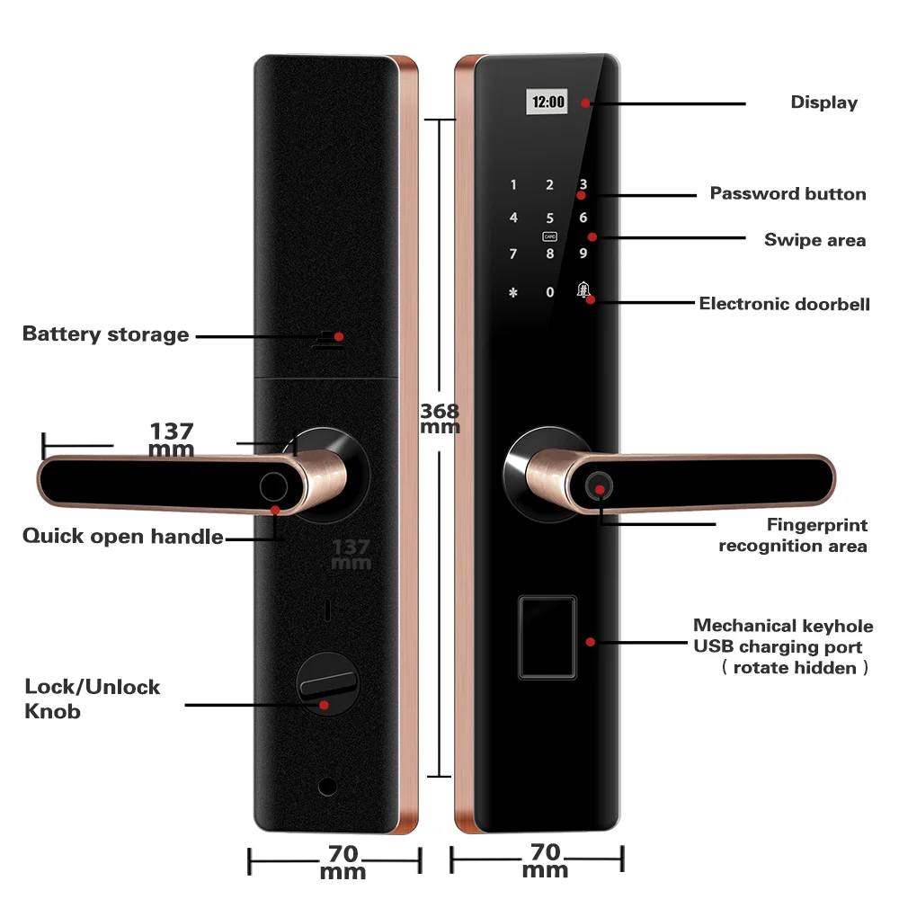 2024 New Smart Door Lock With Tuya APP WiFi Digital Electronic Lock Smart Home Wooden Door Lock Biometric Fingerprint