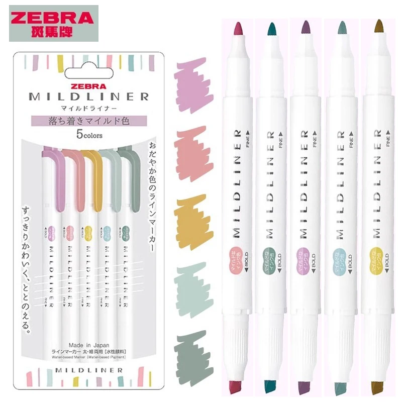 Zebra mildliner Highlighter Assorted Colors marker,5pcs/Set Dual Head Painting,Graffiti,Handbook,Card ручки Japanese Stationery