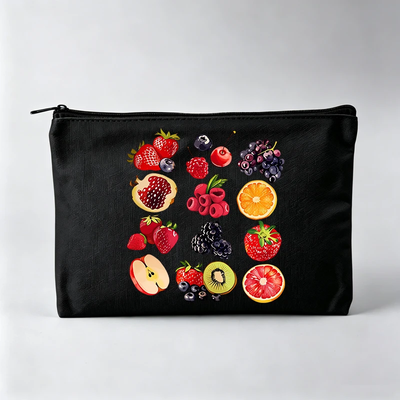 Women's Fruit Pattern Makeup Bag, Zipper Cosmetic Pouch for Daily Use