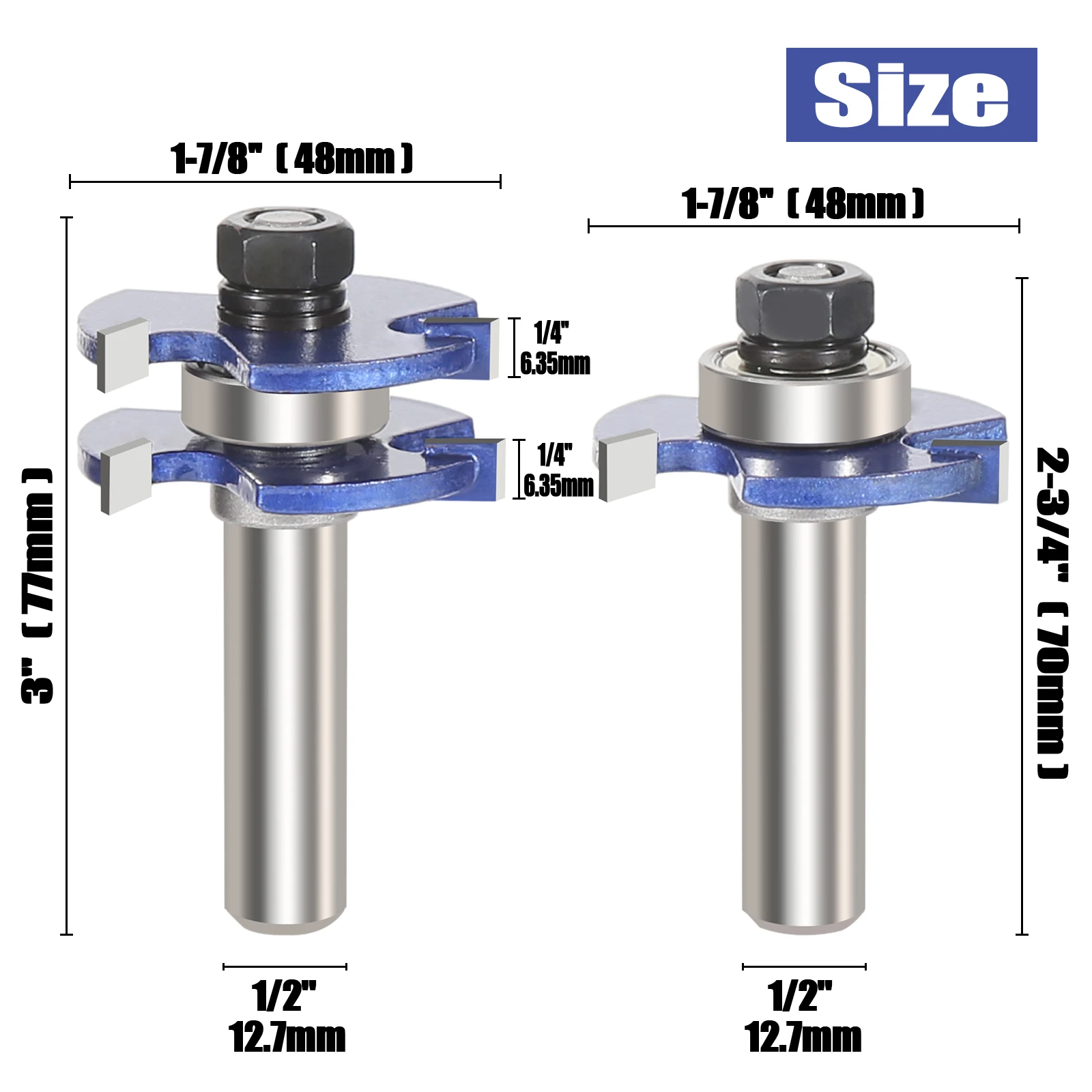 Vearter 1/2'' 12.7mm Shank Joint Assemble Router Bits Tongue and Groove Router Bit T-Slot  Milling Cutter Tools For Woodworking