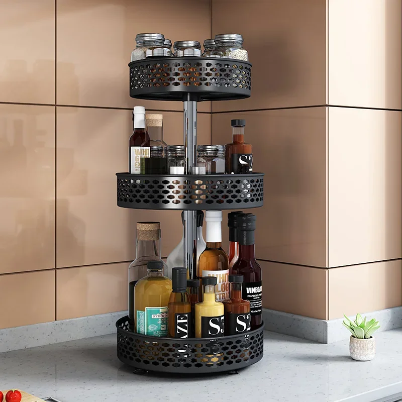 Multifunctional Storage Organizer Rotation Design Spice Rack Layer Height Adjust Storage Items Stable Load Bearing Home Supplies