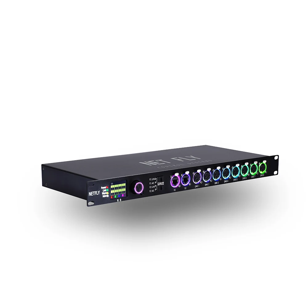 N8 ArtNet scan DMX RDM Node 8 Port Isolated Splitter 1U Rack Mount Ethernet DMX Converter With Color LCD Screen Rotary Knob
