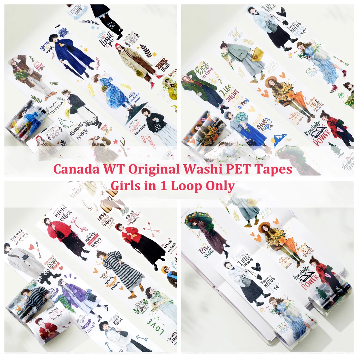 

1Loop/100cm WT Cool Girl Washi/ PET Tapes Diary Journaling Figure Adhesive Stickers Card Masking Background Material