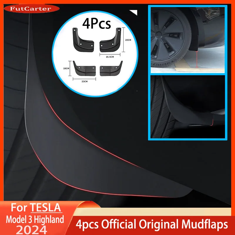 Mud Flaps for Tesla Model 3 Highland 2024 Mudguard Official Original Front Rear Wheel Fenders Splash Guards Model3 Accessories