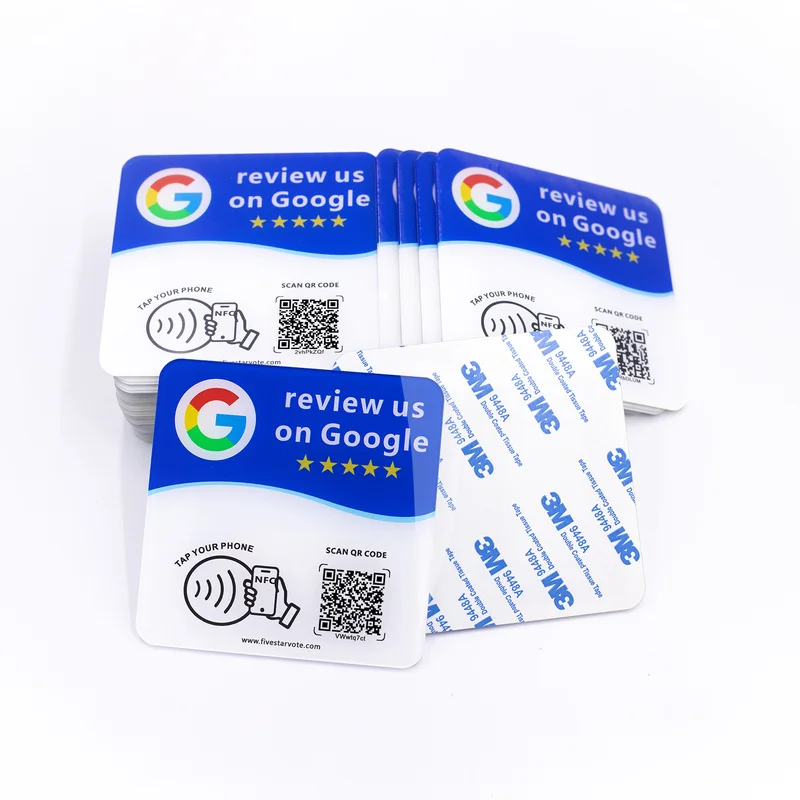 Acrylic Google Review NFC Tag NTAG215 Tap To Use Editable Dynamic QR Code 1.8mm Thick Vertical Stand Surface