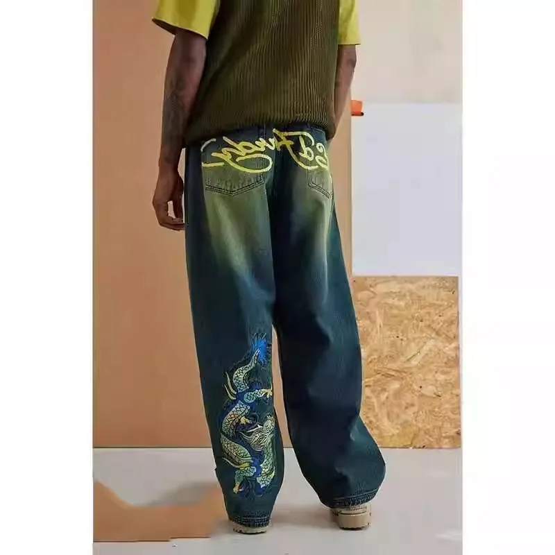 

Джинсы Tin7 в стиле олдскульного американского хип-хопа, с вышивкой, свободные, прямые, широкие, повседневные, длинные, для молодежи