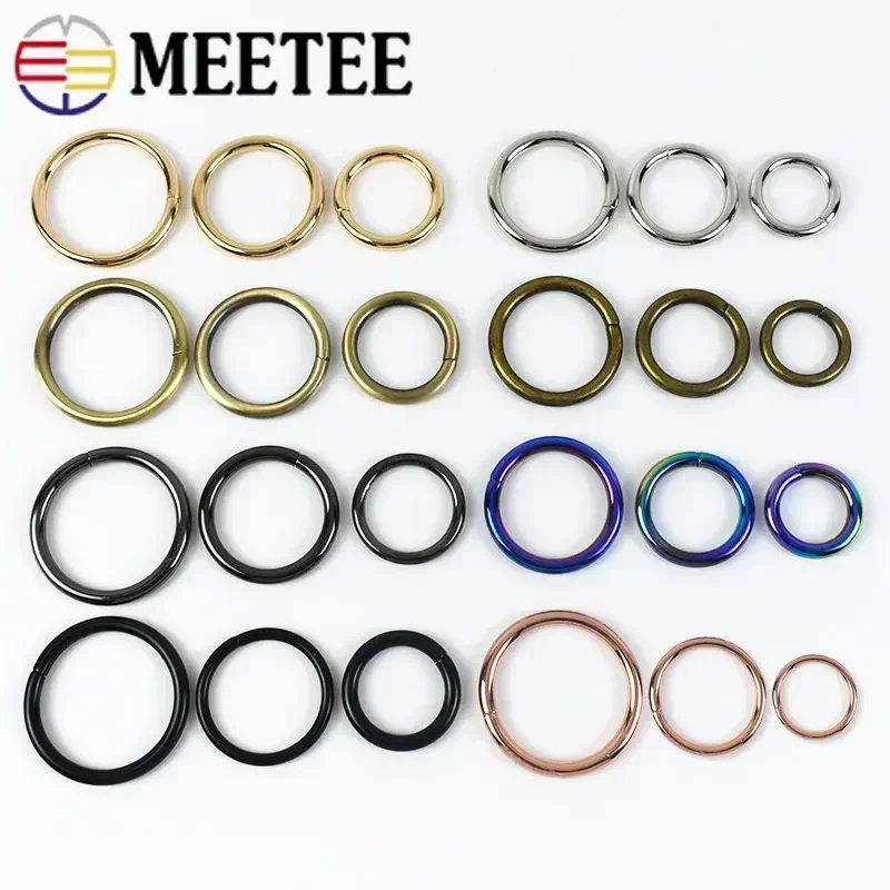 Meetee 6mmX200Pcs 13-50mmX20Pcs Metal O forma anillo hebilla círculo conexión gancho DIY bolsa Correa cinturón Collar de perro piezas Accesorios