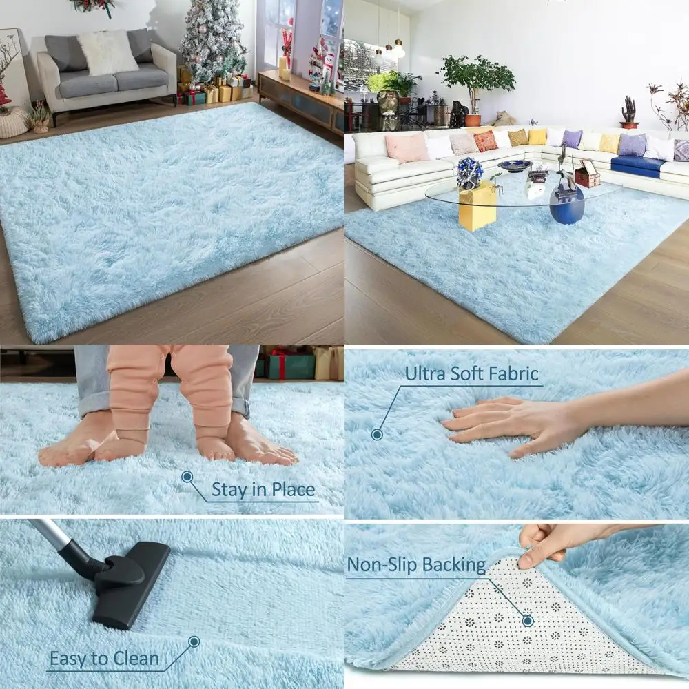 

Роскошный плюшевый коврик Shag 5x8 дюймов, мягкий нечеткий ковер для спальни, детской и детской комнаты, нескользящий, голубой