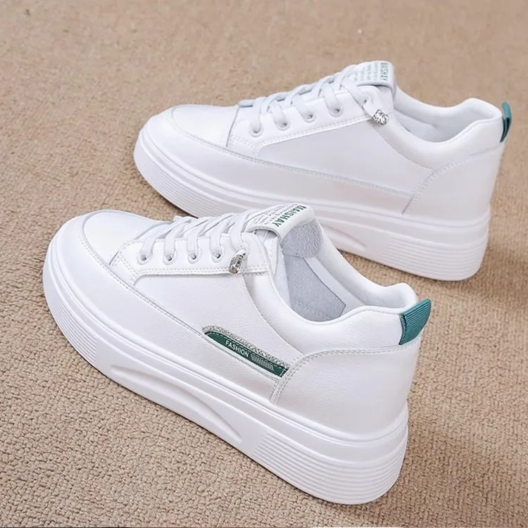 

Womens 2026 Spring Summer White Platform Sneakers Inner Height Increasing Thick Sole Casual Breathable Sport Walking Shoes