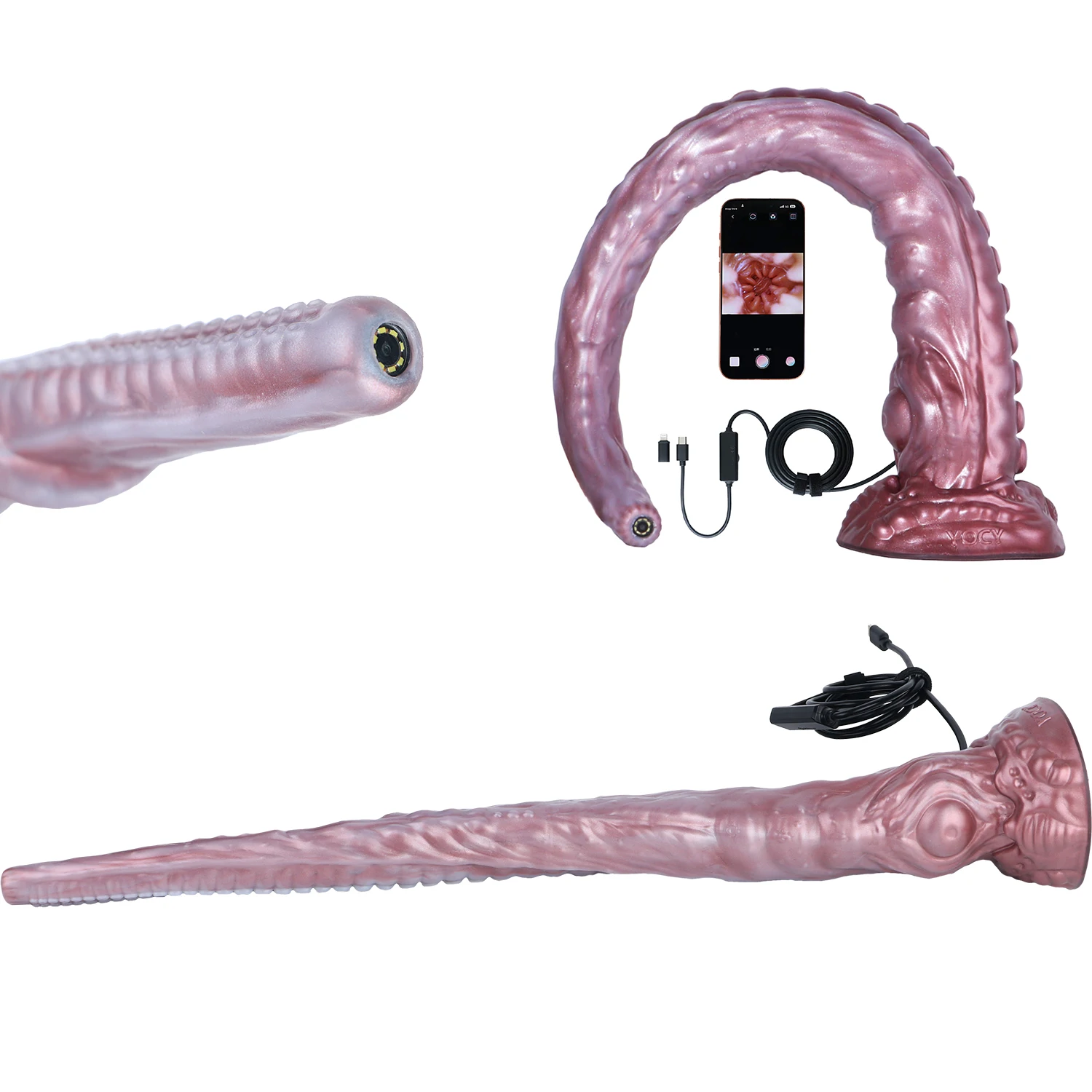 LICKER Extra Long Silicone Peekable Anal Plug HD Endoscope Camera Fantasy Tentacle Dildo With Sucker Explore Anus Masturbator