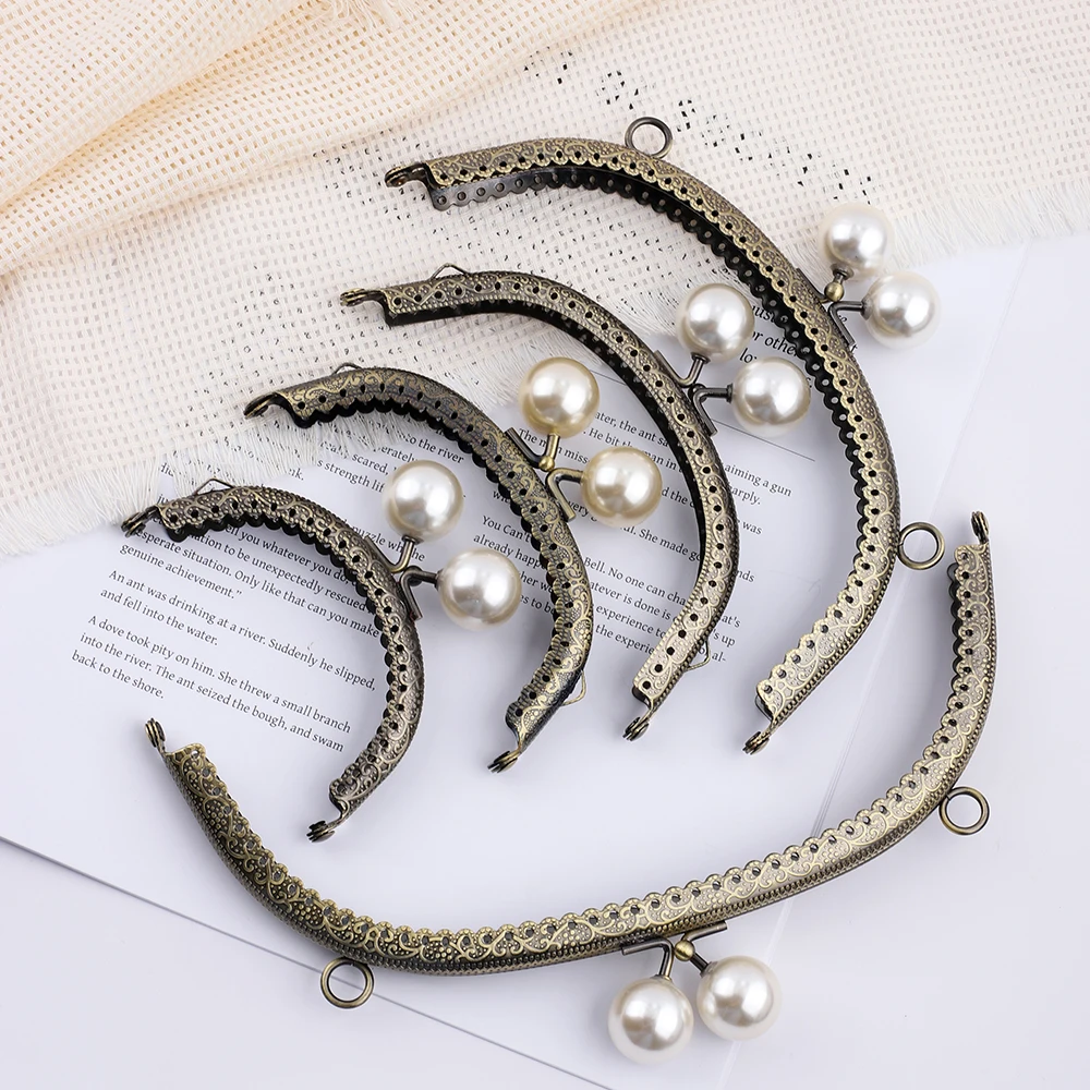 

1PC 8.5/10.5/12.5/16.5/20.5CM Pearl Wallet Metal Handle Frame Arc Shaped DIY Purse Clutch Kiss Clasp Lock Clutch Bag Accessories