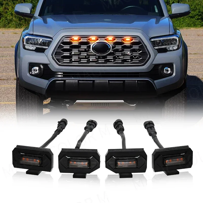 

4PCS LED Grill Light DRL Car Front Grid Warning Daylights For Toyota Tacoma Off Road & Sport 2020 2021 2022 Daytime Running Lamp