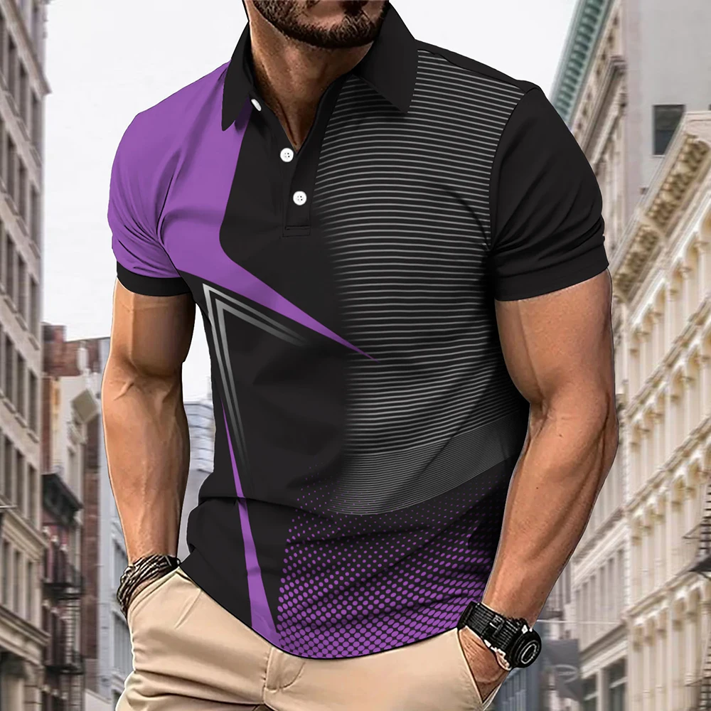 Polo de manga corta de verano para hombre, Top deportivo informal con estampado a rayas, camisa cómoda y transpirable a la moda para hombre, lavable a máquina