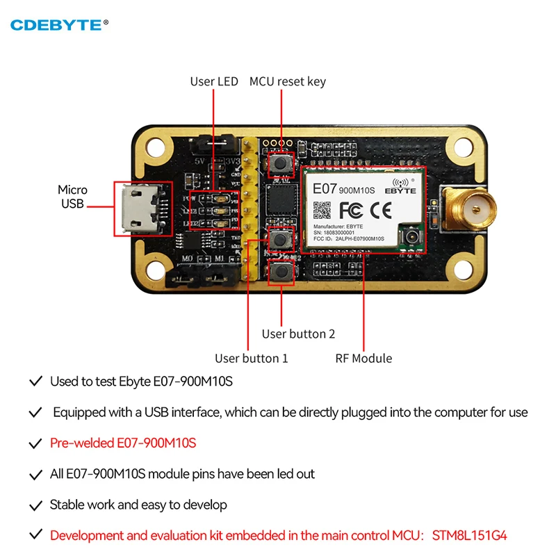 Kit de desarrollo CC1101, 868MHz, 915MHz, Ebyte E07-900MBL-01, E07-900M10S soldado, Compatible con E07/E30/E220/E32/E22 IoT