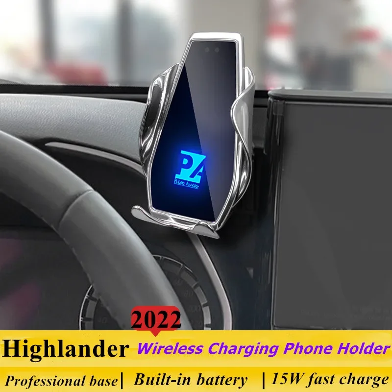 

2022 For Toyota Highlander Phone Holder Wireless Charger Car Mobile Phone Mount Navigation Bracket GPS Support 360 Rotating