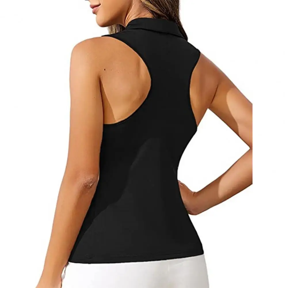 Solid Color Slim Fit Top Women's Sleeveless Golf Vest with Zipper Neckline Quick Dry Athletic Tank Top Racerback for Workout