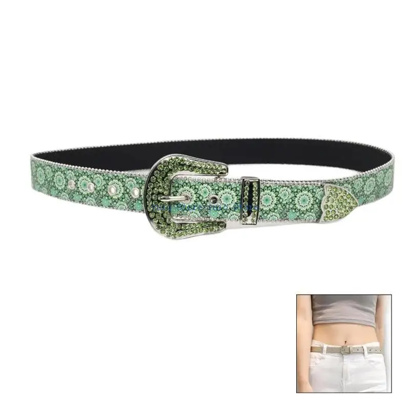 

X7XB Blingbling Waist Belts for Jeans Studded Belt for Punk Girls Street Impressive Modern Stage Street Dance