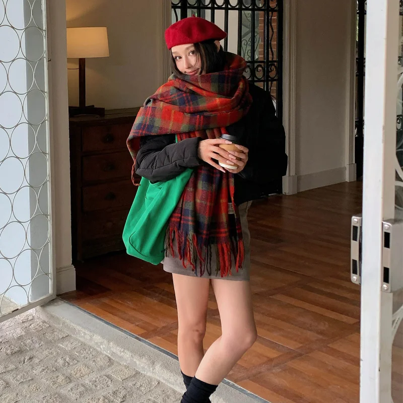 New Plaid Fashion Soft elegant Women\'s Scarf Winter Windproof Thickened Shawl All-Match Keep Warm Scarf Double-Sided Long Scarf