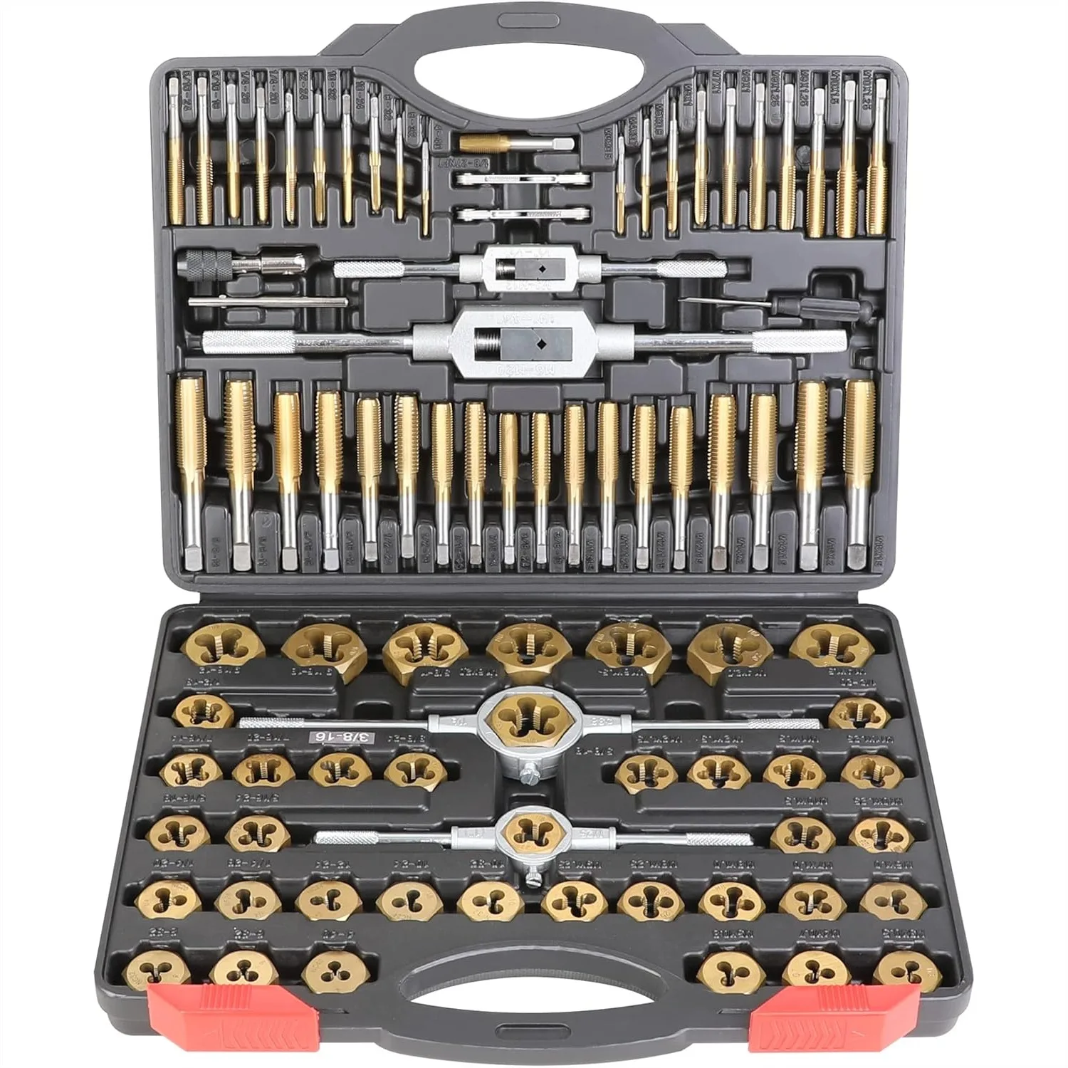

86-Piece SAE & Metric Die and Tap Set, Hex Threading Dies & Taps for Internal/External Threads, with Wrench and Pitch Gauge