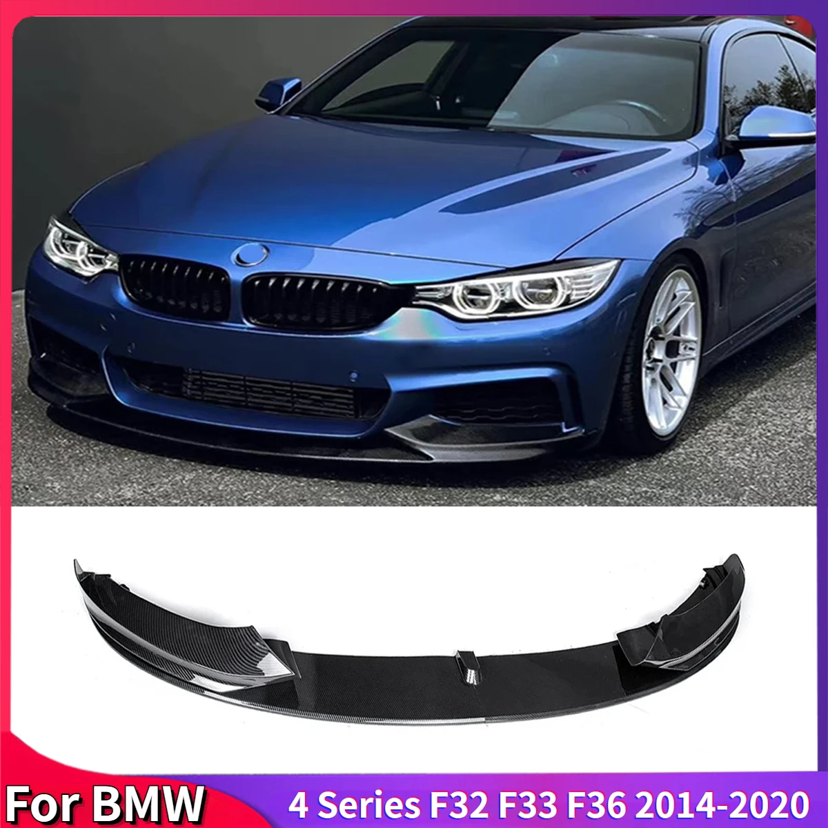 Auto Front Bumper Lip ABS Glossy Black Or Carbon Fiber Look Spoiler For BMW 4 Series F32 F33 F36 420i 430i 420d M440i 2014-2020