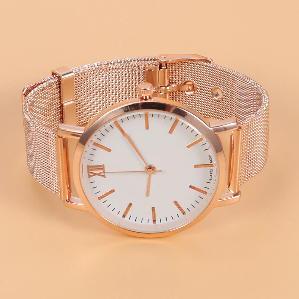

Rose Gold Watch for Women Elegant Mesh Band Quartz Fashion Alloy Belt Wristwatch Durable Accurate Minimalist Design Dress Watch