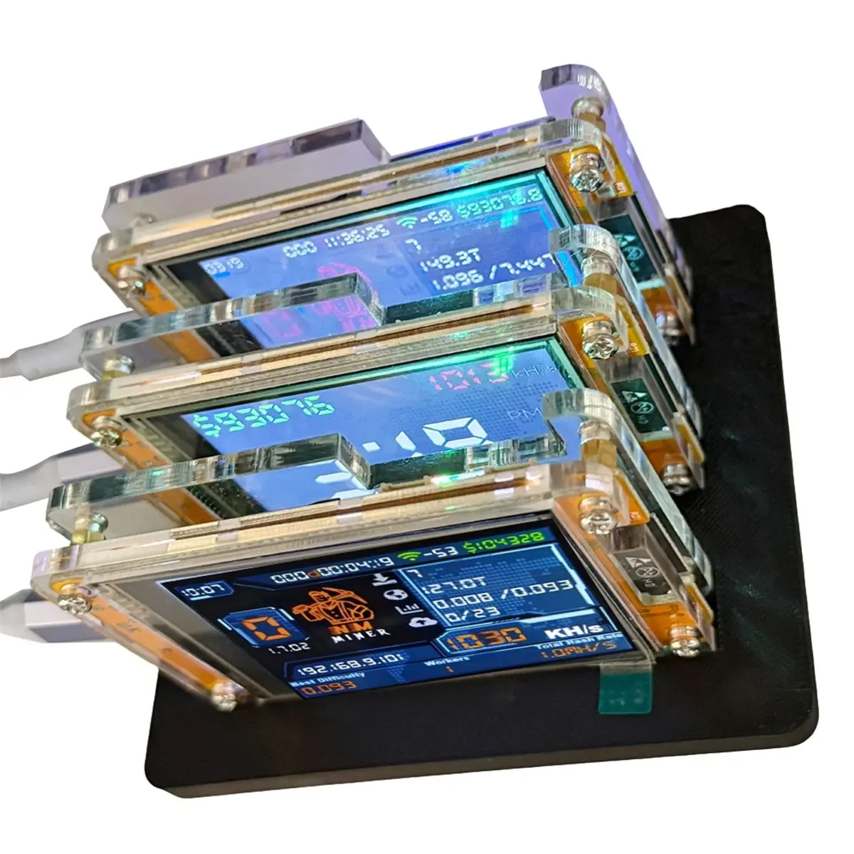 A86G NEW 3X 1030KH/S +3 Slots Stand Upgraded Harshrate 2.8 Inch Smart Display Bitcoin Crypto Solo Miner for Home