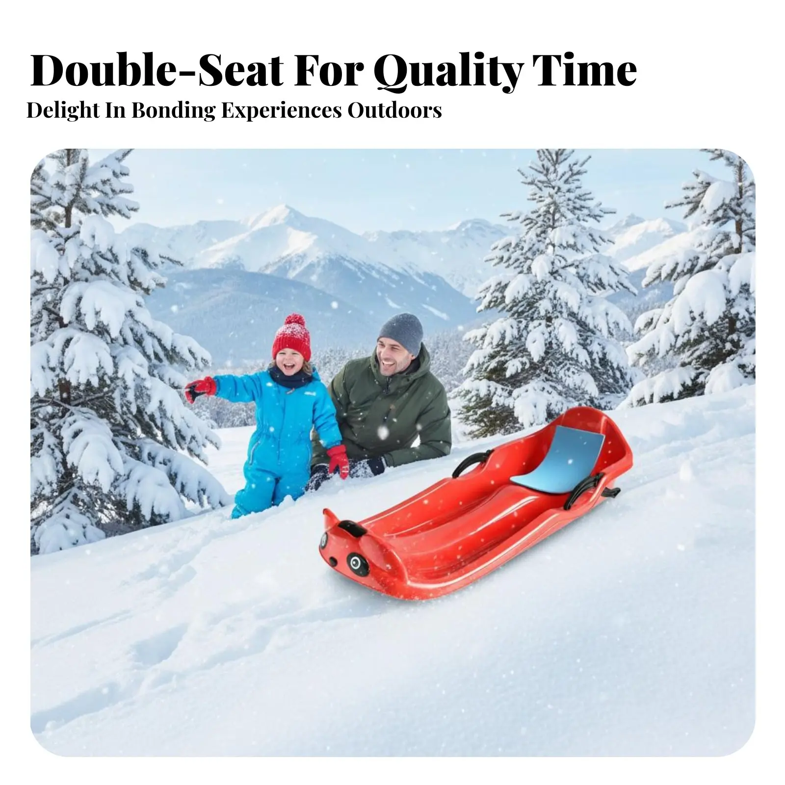 

Two-Person Winter Sled Thickened Design 2 Person Winter Sledder Plastic Toboggan with Brakes Multi-Surface Use Slope Toboggan