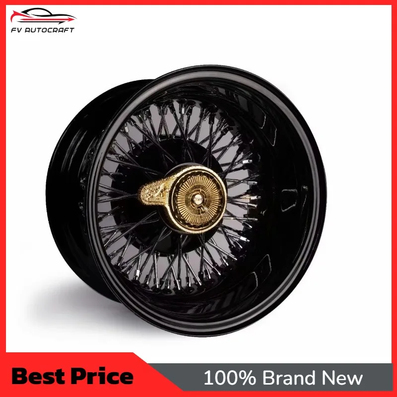 【2026】Customized Black/red 13/14Inch Reverse Deep Dish Straight Lace Spokes 72/100 Spoke 4/5/6lug Wire Wheel
