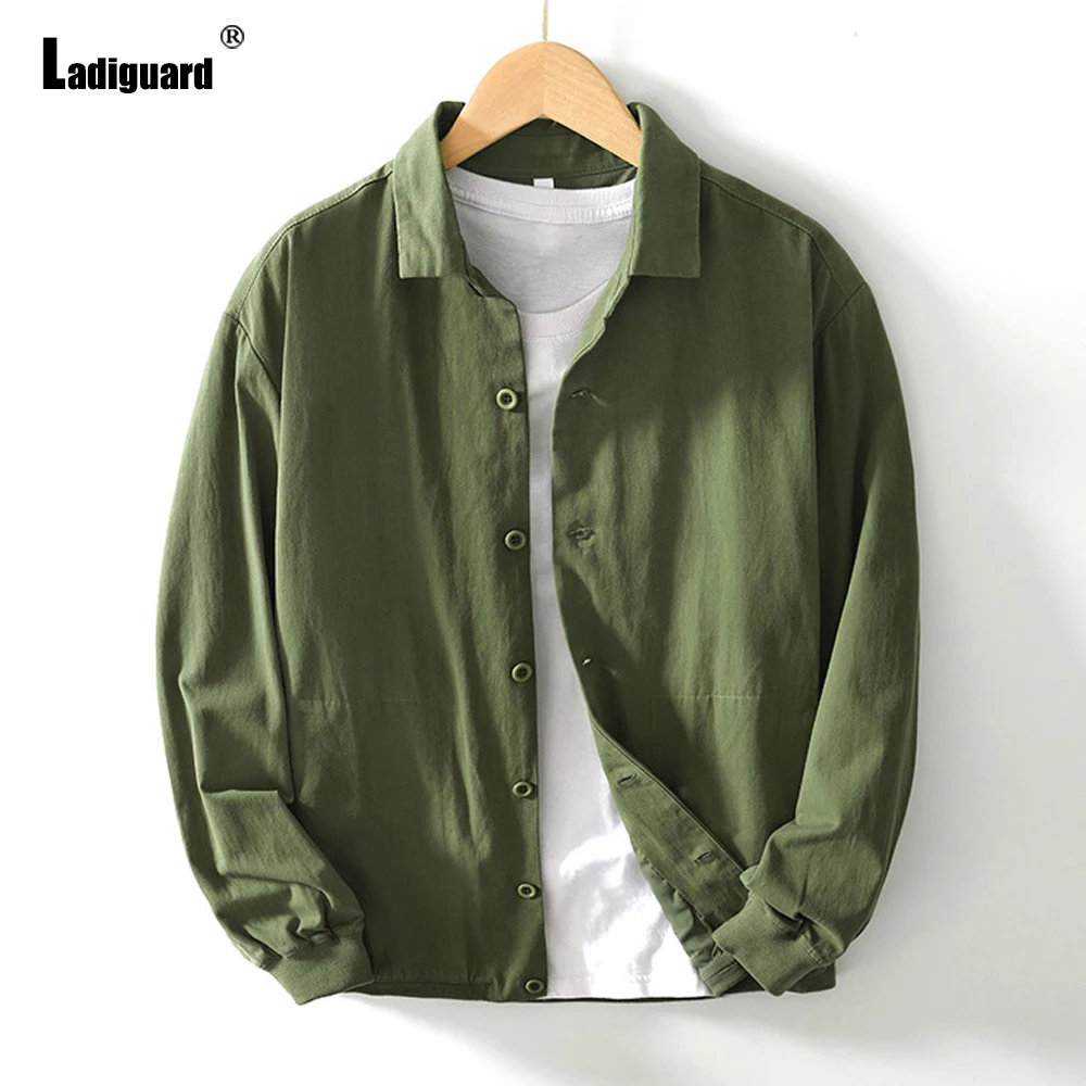 

Men Long Sleeves Cotton Shirt Clothing 2024 harajuku Fashion Open Stitch Tops Solid Green Khaki Blouse Mens Casual Daily Shirts