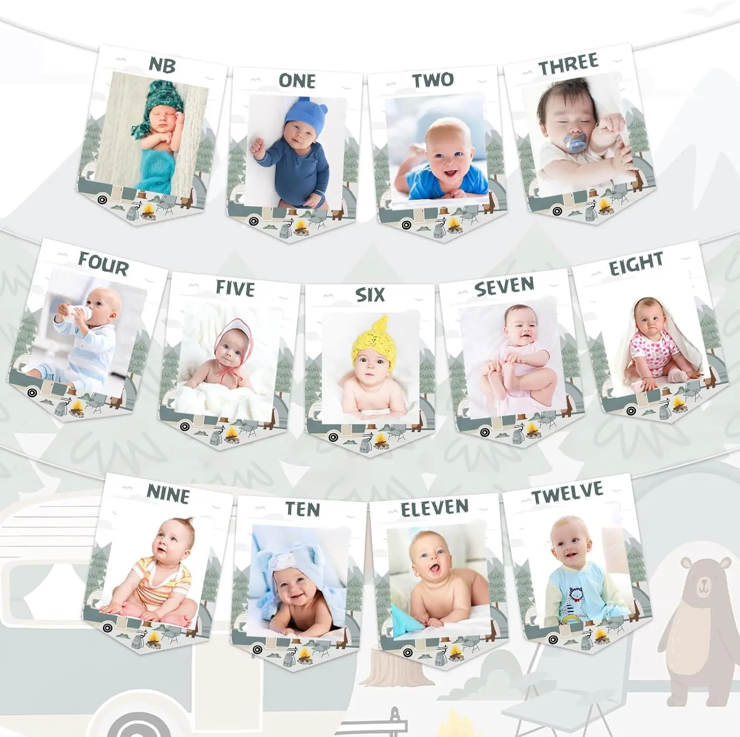 

One Happy Camper Photo Banner First Birthday Decors Adventure Camping 1st Birthday Newborn to 12 Months Photo Banner