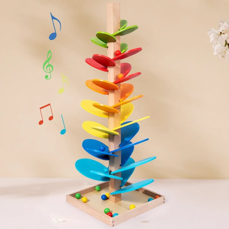 

Wooden Rainbow Music Tree Assembly Toy Eonal Early Learning Fun Children's Toy Brain Teaser Balls Baby Blos