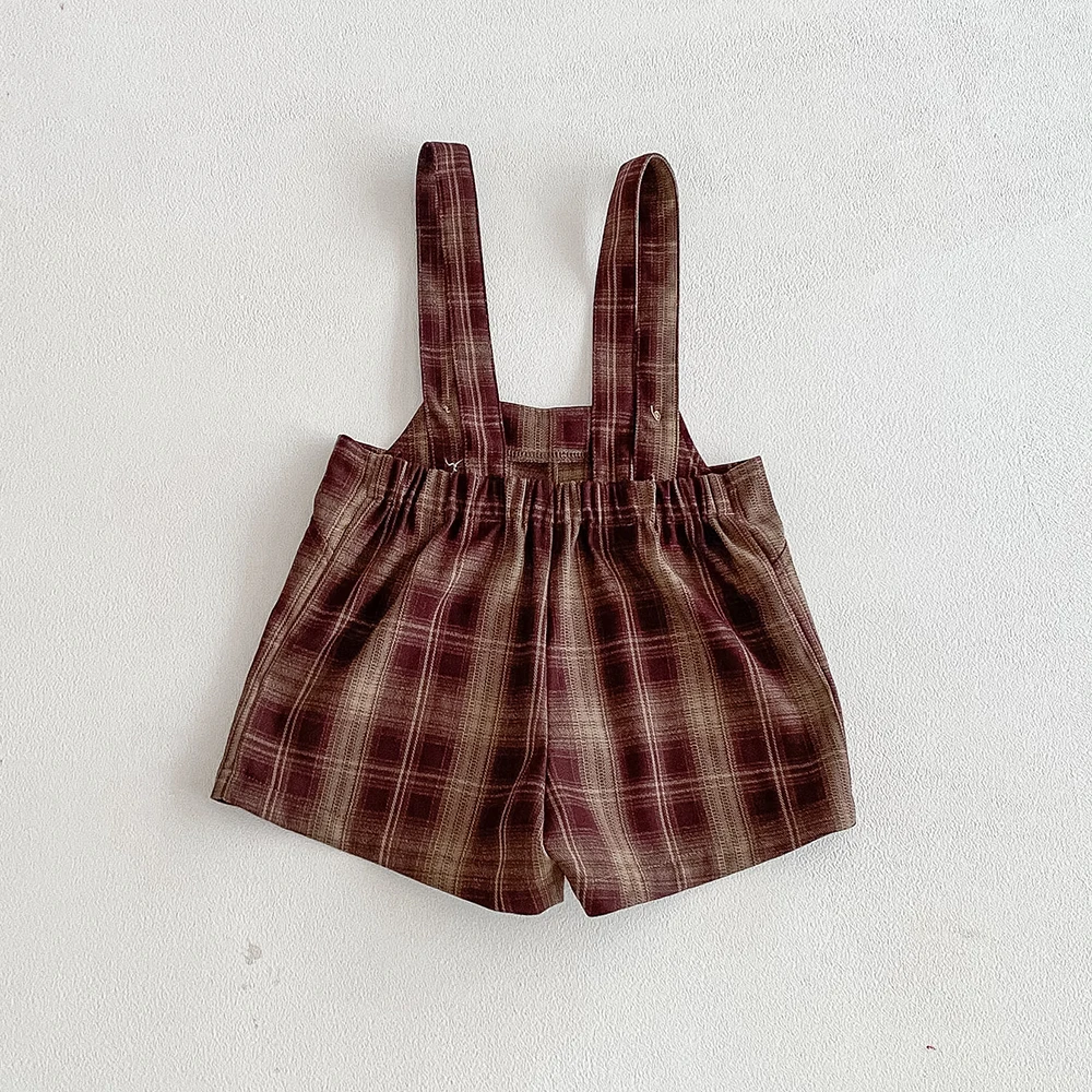 Vintage Plaid Baby Kids Overalls for Boys Girls Elastic Waist Infant Shorts Handsome Little Boys Pants Baby Stuff for 1-6T