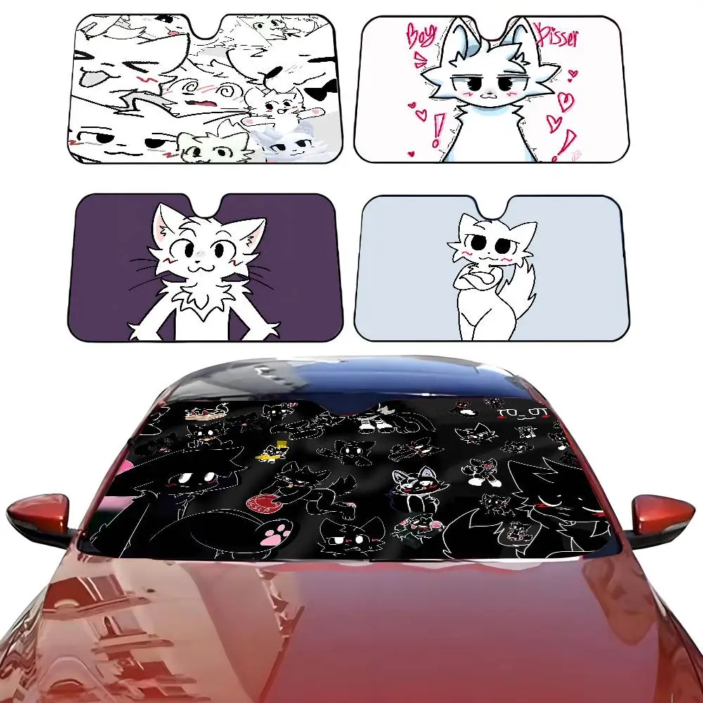 

Cartoon B-Boykissers S-Silly Cat Cute Car SunShade Windshield Anti-UV Protection Front Sun Shade Protector for Vehicle Interior