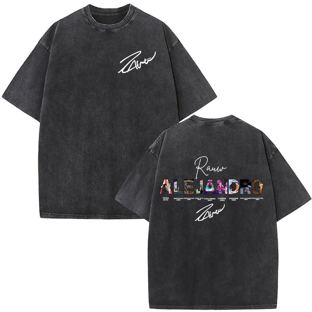خمر غسلها Rauw Alejandro الوجه الجرافيك تي شيرت الرجال الملابس خمر الهيب هوب تي شيرت القطن المتضخم الشارع الشهير الصيف #4