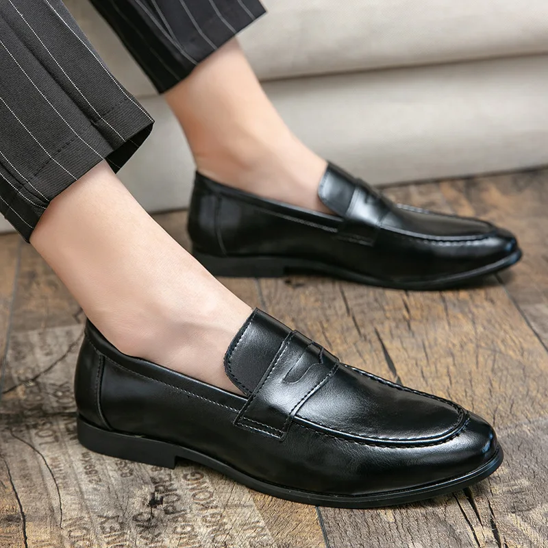 

2026 mens dress shoes PU leather fashion men business dress loafers pointy shoes