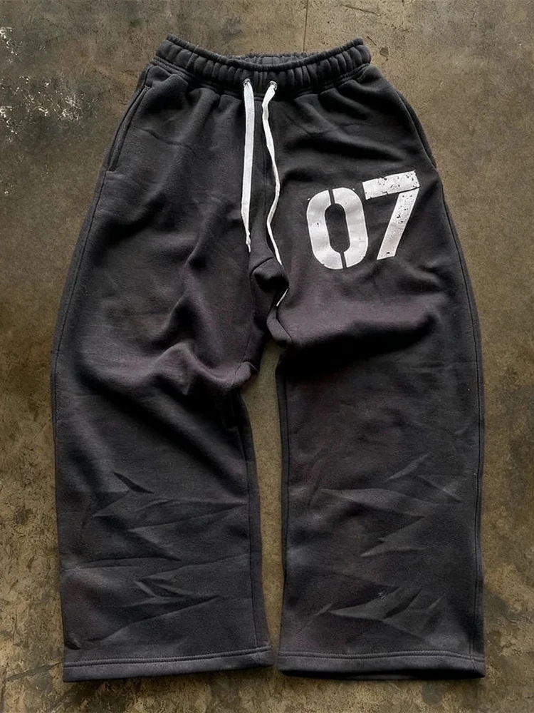 Spodnie dresowe damskie HOUZHOU Y2k z różowym nadrukiem, szare spodnie z szerokimi nogawkami, styl amerykański vintage, męskie spodnie, luźne, hip-hopowe, streetwear