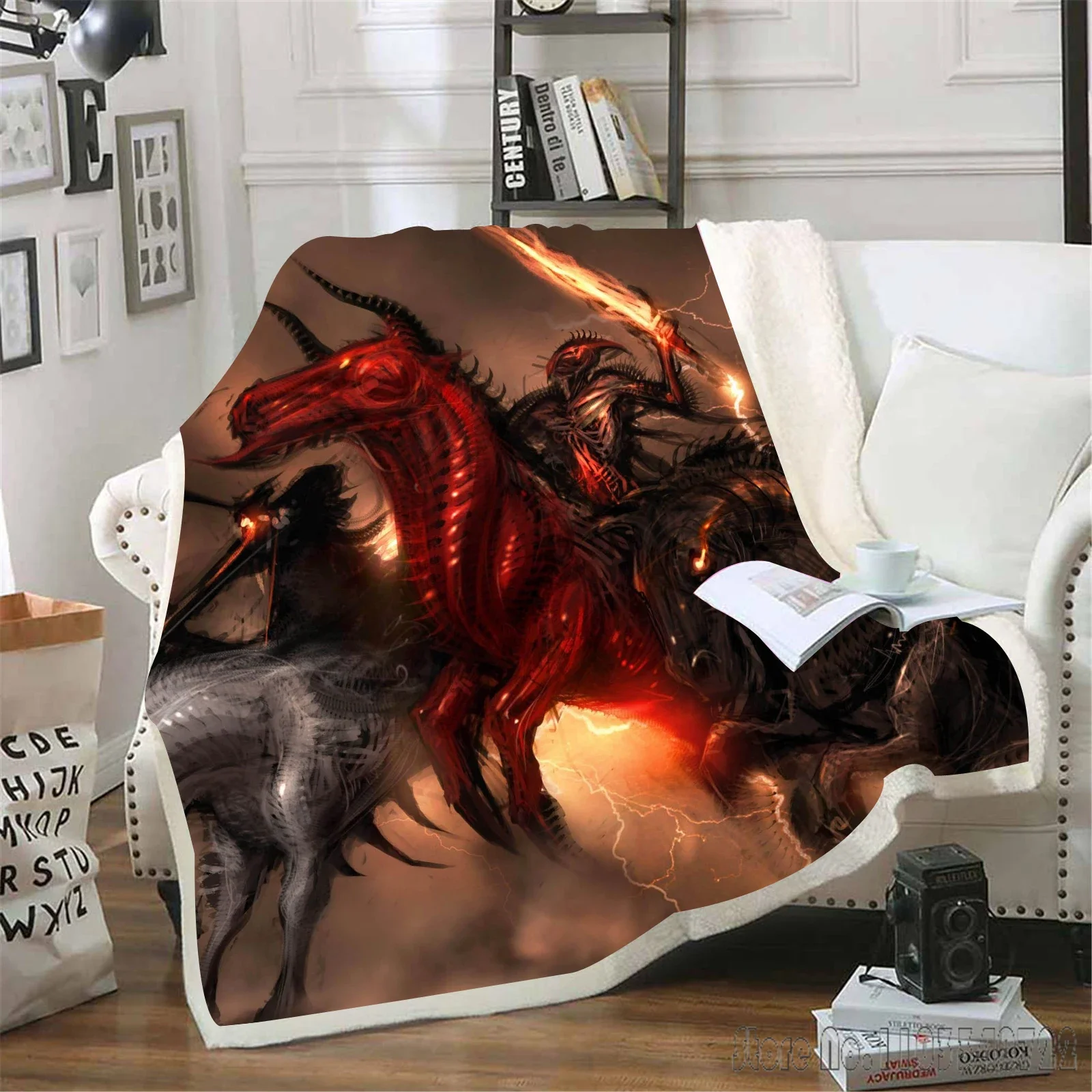 Cartoon Undead Horse Blankets Fluffy Soft Skin-Friendly Children Nap Blanket Cute Printed Luxury Fashion Flannel Throws