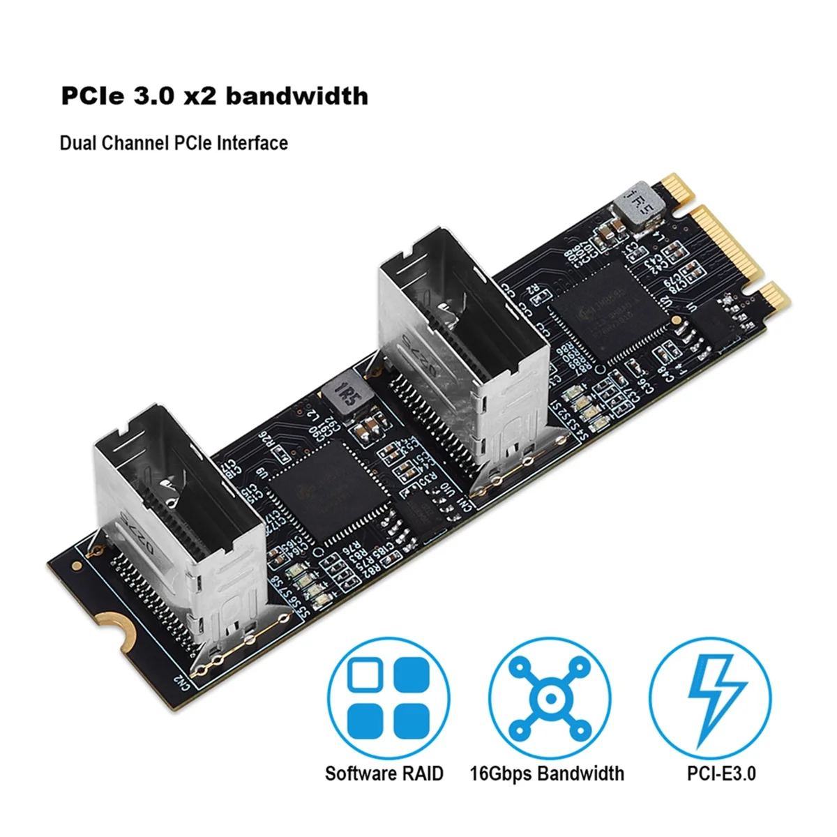 M.2 PCIe3.0 에서 8 포트 SATA 6G 멀티플라이어 컨트롤러 카드, B/M 키, NGFF 각 포트, 6Gbps 도착, 2 미니 SAS 인터페이스