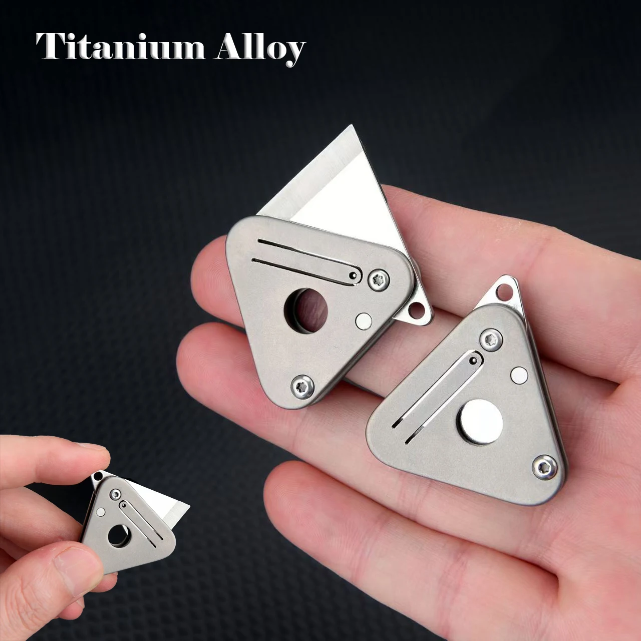Triangle Titanium Alloy Folding Knife Outdoor EDC Camping Tactics Self-defense Tool Fruit Knives Box Open Knife Keychain Pendant