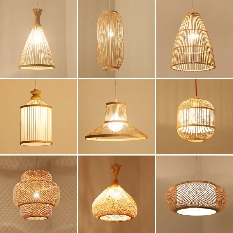 

Hand Knitting Retro Pendant Lamp Bamboo Wood E27 LED Set Bulb included Remote Control Changeable light Chandeliers 90-260V