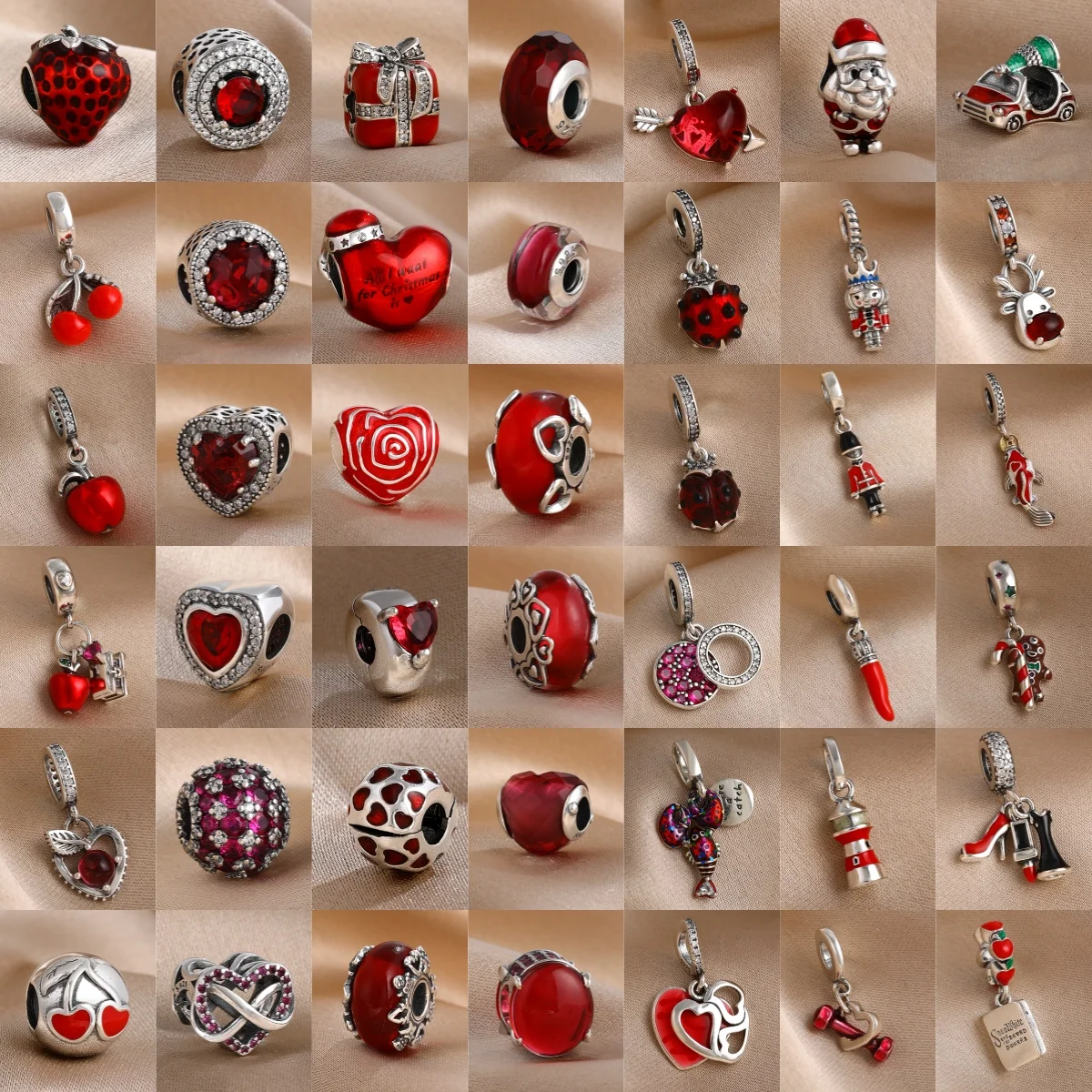 Valentine's Day 925Silver Red Apple Cherry Ladybug Lipstick Pendant Suitable for Original Bracelet DIY Charm Jewelry Accessories