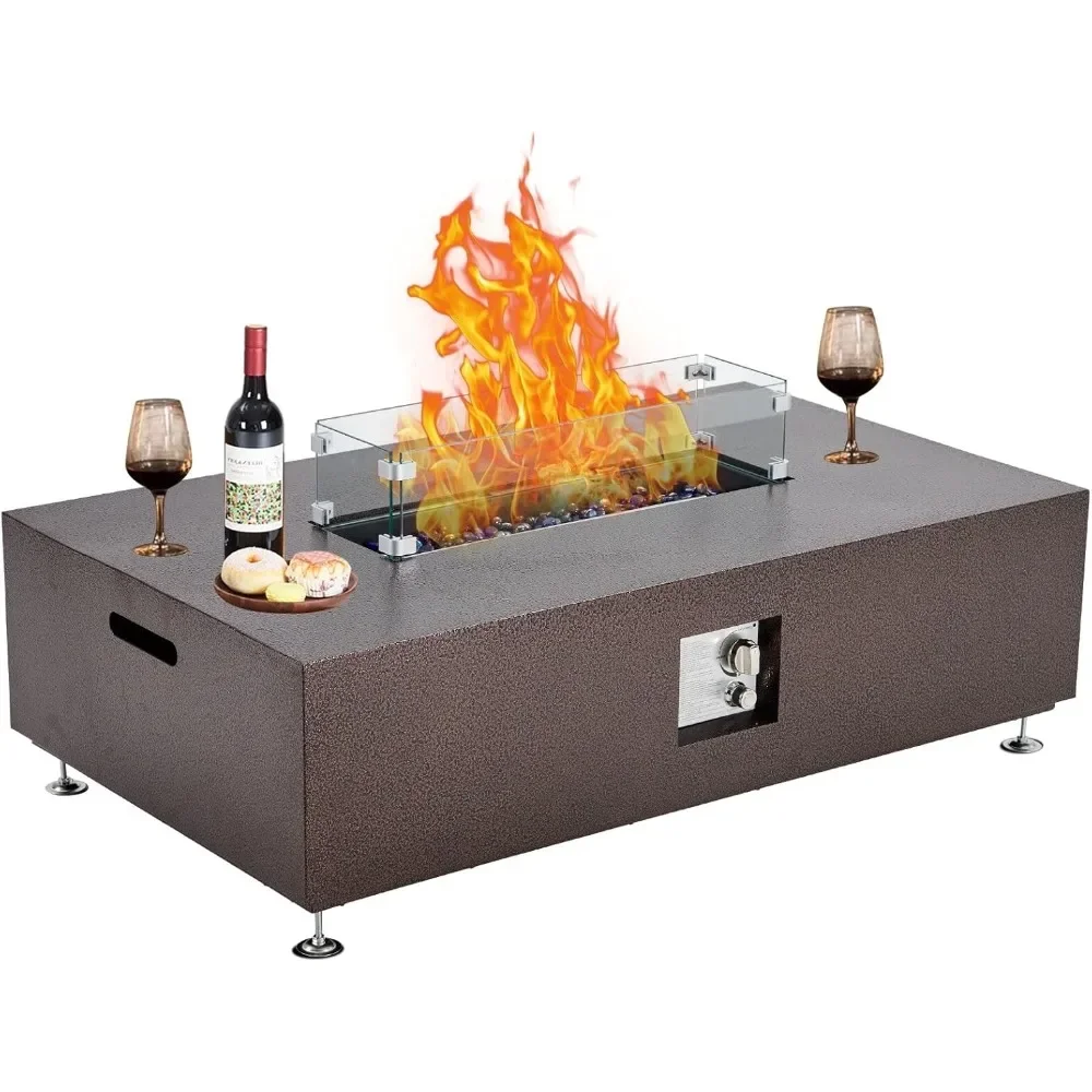 

48" Propane Fire Pit Table with Glass Windshield，50000BTU with 8 Lbs of Colored Glass Beads for Garden Patio，Fire Pit Table