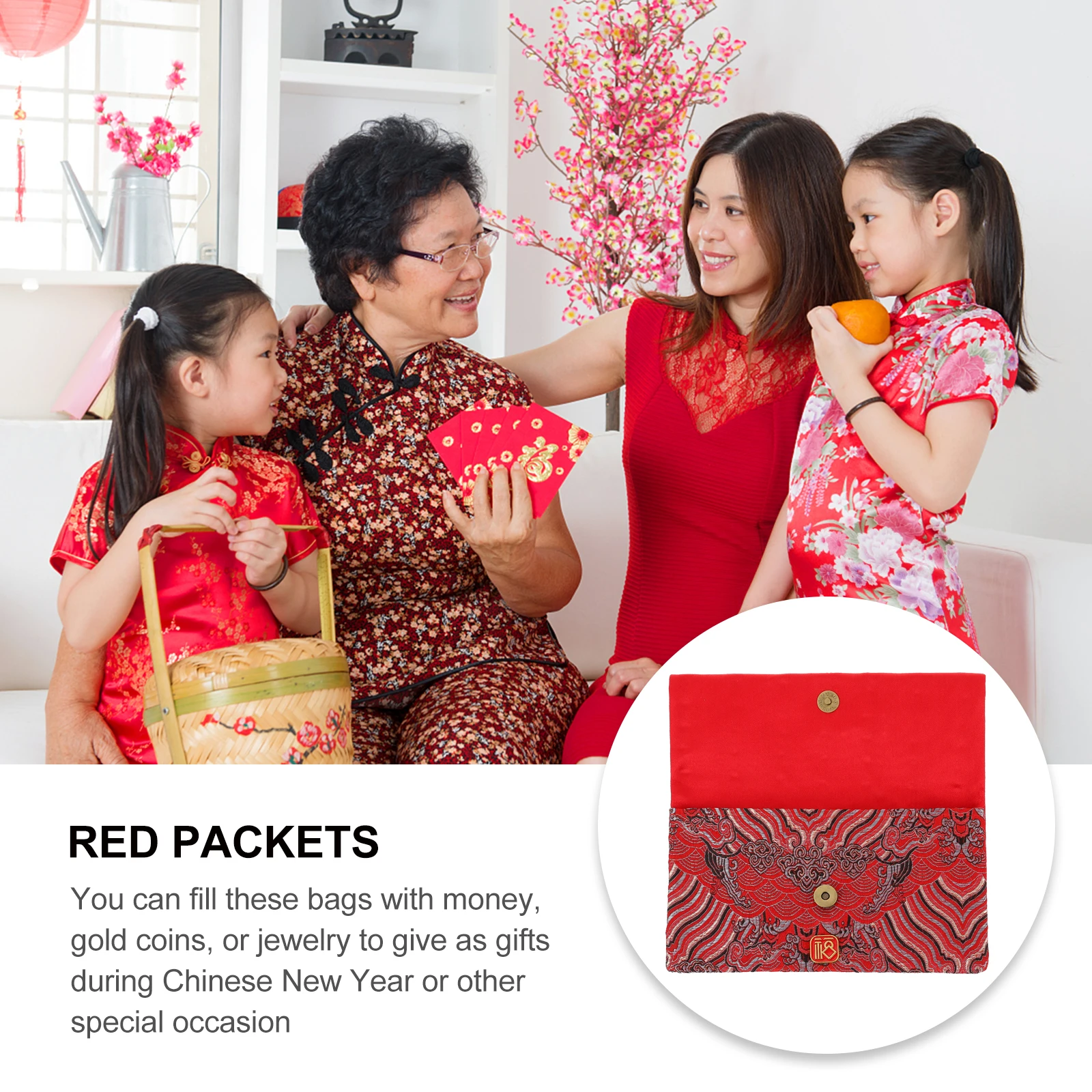 

1 шт., красный конверт для весеннего фестиваля, тканевый красный пакет в китайском стиле, новогодний карман для денег, декоративный счастливый пакет для фестиваля