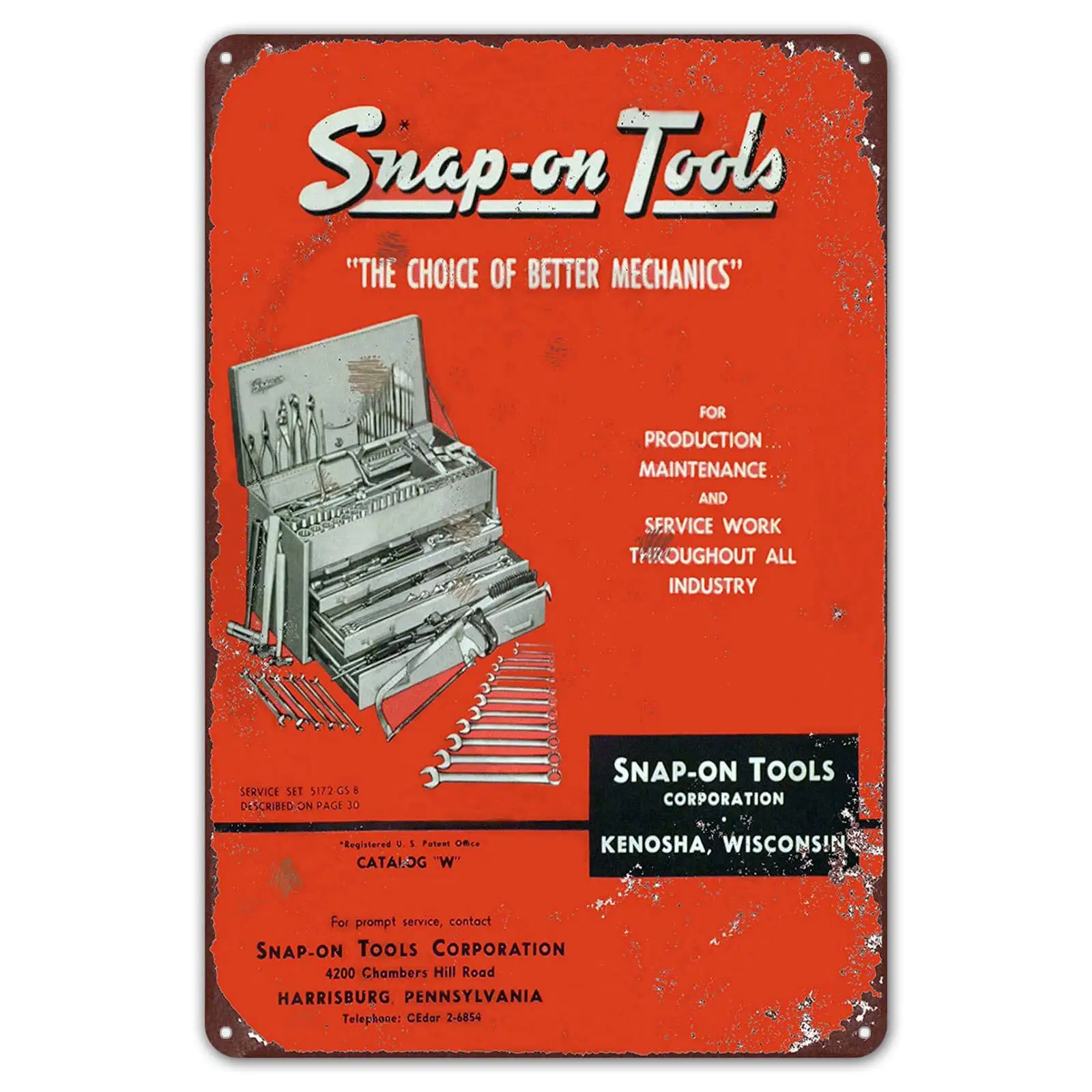 Tin Sign 1958 Snap On Tool Catalog Vintage Style Reproduction Metal Sign 8 x 12 inches