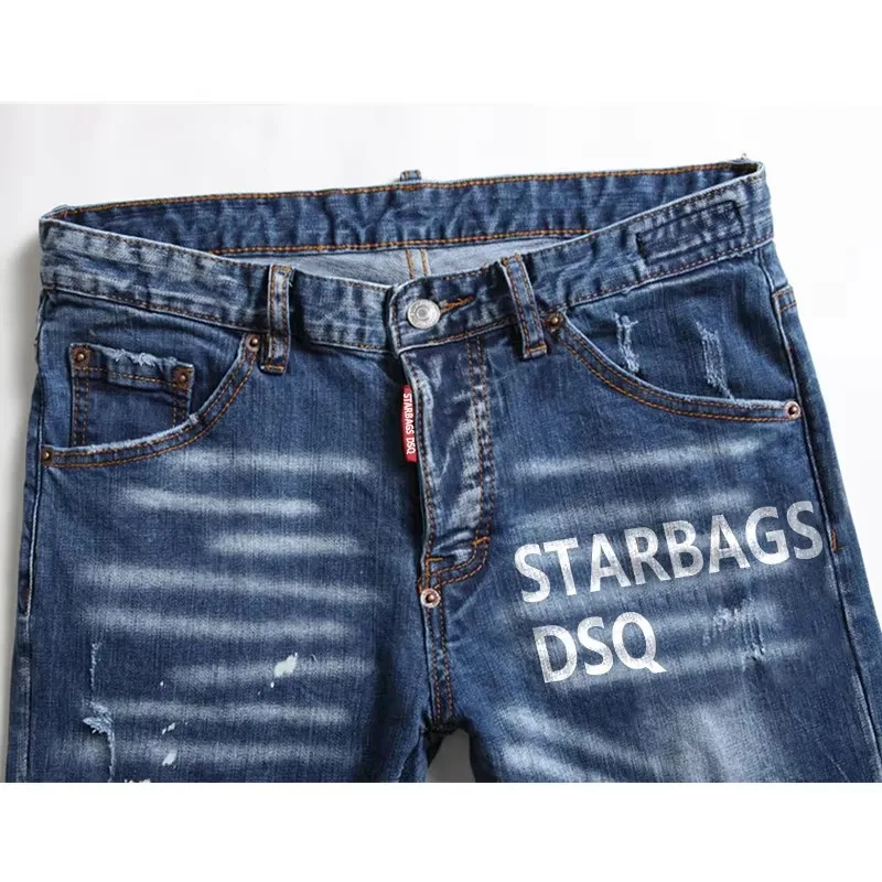 starbags dsq1086 new Fall/Winter raggy plash Paint Men's slim letter print Stretch jeans Skinny beggar pants
