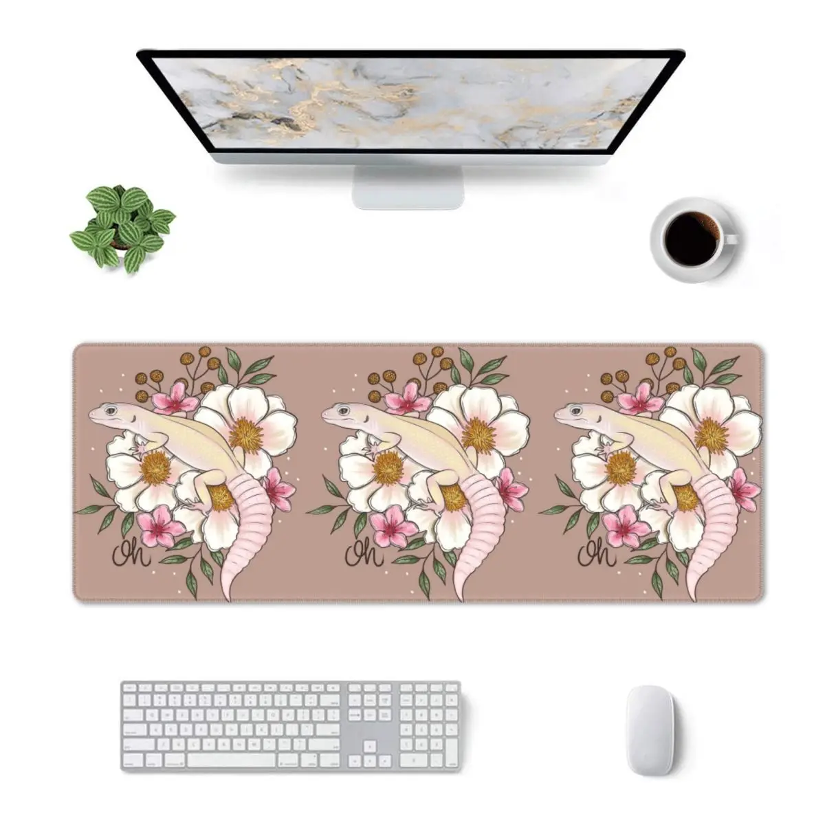 Large Mouse Pad Leopard Gecko Murphy's Patternless With Florals Gamer PC Laptop Mats Keyboard Carpet Computer Gaming Desk Mat