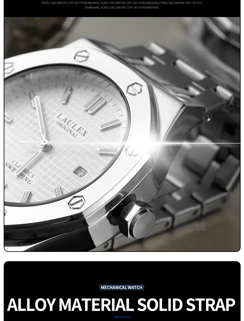 2024 LAULEX Authentic Luxury Top Brand Series Fashion Business Sports Fully Automatic Quartz Movement with  Quartz Watch