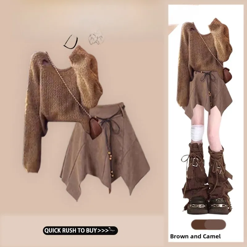 

Laid-back Style round Neck Pullover Hollow out Top with Short Skirt Set Casual Fashion Korean New Arrival Autumn 2026