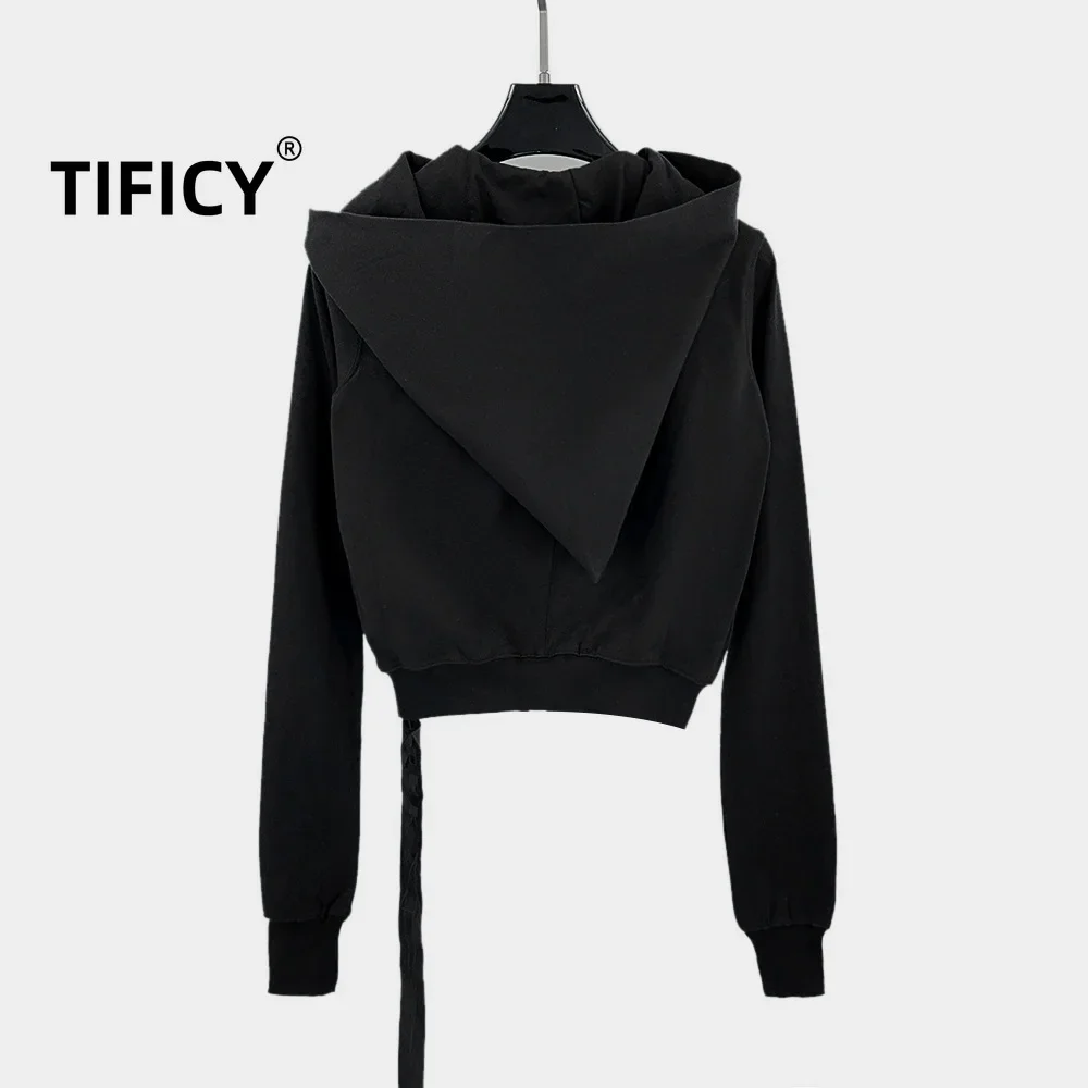 Dark RO Style 100% Cotton Spring Autumn Women's New Thread Splicing Slim Fit Zipper Stand Up Collar Cardigan Hoodies Sweatshirt